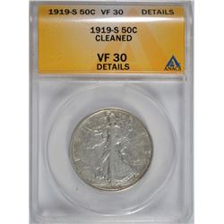 1919-S WALKING LIBERTY HALF DOLLAR ANACS VF-30 DETAILS CLEANED