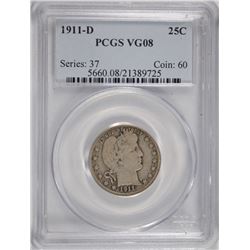 1911-D BARBER QUARTER PCGS VG-8