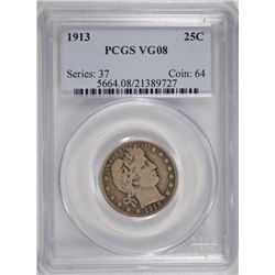 1913 BARBER QUARTER PCGS VG-8