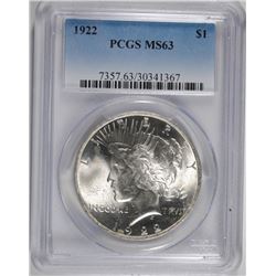 1922 PEACE DOLLAR PCGS MS-63