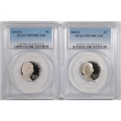 2009-S, & 10-S JEFFERSON NICKELS PCGS PR-70 DCAM