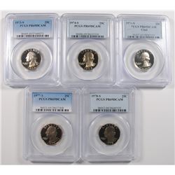 (5) WASHINGTON QUARTERS ALL PCGS PR-69 DCAM 1973-S, 74-S, 76-S, 77-S, 78-S