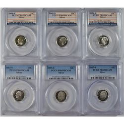 (6) SILVER ROOSEVELT DIMES  PCGS PR-69 DCAM 99-S, 03-S, 04-S, 05-S, 06-S, 07-S