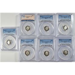 (7) SILVER ROOSEVELT DIMES ALL PCGS PR-69 DCAM 2 08-S, 09-S, 10-S, 3 11-S