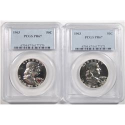 ( 2 ) 1963 FRANKLIN HALF DOLLARS, PCGS PROOF-67