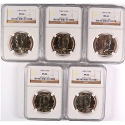 ( 5 ) 1987-D KENNEDY HALF DOLLAR, NGC MS-66