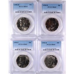 4 - KENNEDY HALF DOLLARS - ALL PCGS MS65 - 3-1990 D & 1 - 1990 P