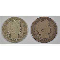 1901 & 1905 BARBER QUARTER, GOOD KEY DATES