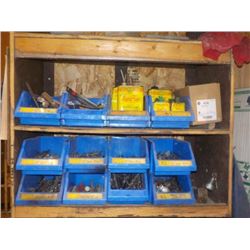 12 BLUE BINS & CONTENTS DRILL BITS, ALLEN KEYS, OIL ETC