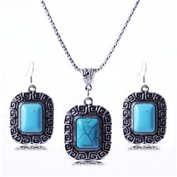Turquoise antique silver chain pendant necklace Set