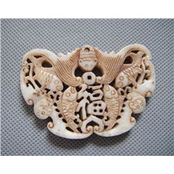 Old Jade Bat & Double Fish Pendant