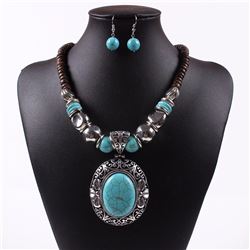 Tibet Silver & Blue Turquoise Necklace Set