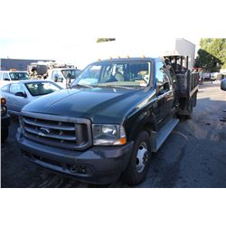 2002 FORD F-350 XL SUPER DUTY, FLATDECK, GREEN, VIN # 1FDWX36X12EC77418