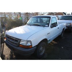 1998 FORD RANGER, 2 DOOR PU, WHITE, VIN # 1FTYR10CXWPA96244