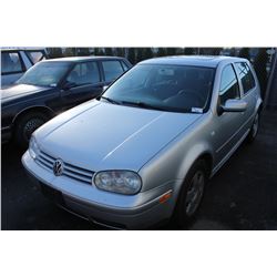 2002 VOLKSWAGEN GOLF TDI, 4 DOOR HATCHBACK, GREY, VIN # 9BWGP21J724066592