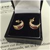 Image 1 : PAIR OF 14KT YELLOW GOLD & RHODIUM FINISH RUBY & DIAMOND SET HOOP STYLE EARRINGS.  SET WITH 16