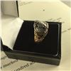 Image 2 : GENTS 10KT YELLOW GOLD AND PALLADIUM VINTAGE DOUBLE EAGLE DESIGN DRESS RING.  SHOULDERS HAVE SCROLL