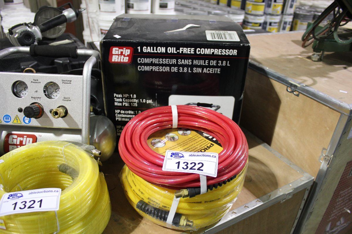 GRIP RITE 1 GALLON OIL FREE AIR COMPRESSOR WITH AIR HOSE