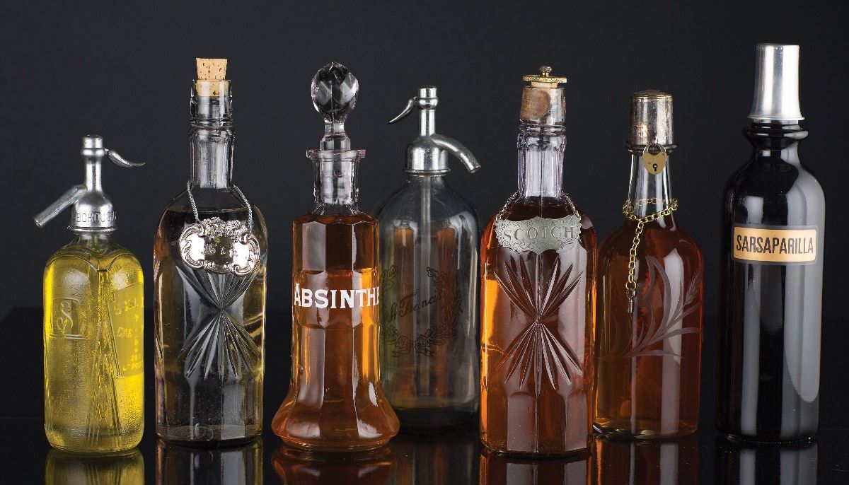 Six Saloon Back Bar Bottles/Seltzer Bottles