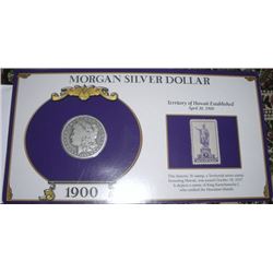 1900 MORGAN SILVER DOLLAR WITH TERRITORY OF HAWAII HISTORIC STAMP SET IN ORIGINAL PACKAGE!! SILVER D