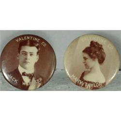 [Photographic Novelty], A group of 16 photographic pinback buttons of actors by the Valentine C...