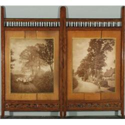 [Photographic Novelty], A late 19th century folding oak firescreen housing two mammoth albumen...