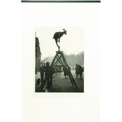 Boubat, Edouard (1923-1999), UNTITLED GOAT ON LADDER, a silver print of a goat doing tricks on...