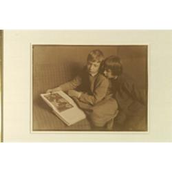 Knhn, Henrich, WALTER AND HANS WITH A BOOK, gum-bichromate print on watermarked paper of Carl S...