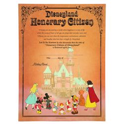 Disneyland Honorary Citizen Certificate