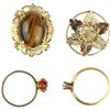 Image 1 : Collection of 4 includes tiger eye brooch 12K