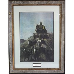 Large framed lithograph "The Old Stagecoach