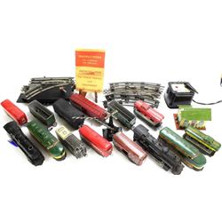 Vintage toy train set with accessories.