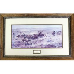 Large nicely framed "The Round Up" lithograph