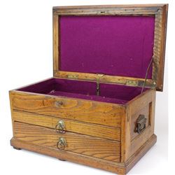 Antique oak chest, hinged top with 2 drawers