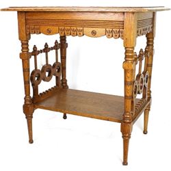 Antique oak parlor table with original finish,