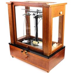 Mahogany cased and glass beam scale