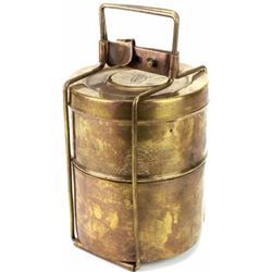 Antique brass miners lunch pail, brass frame