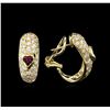 Image 2 : 0.60ctw Ruby and Diamond Earrings - 14KT Yellow Gold