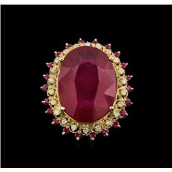 33.44ctw Ruby and Diamond Ring - 14KT Yellow Gold