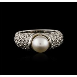 18KT White Gold Pearl and Diamond Ring