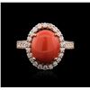 Image 1 : 14KT Rose Gold 4.38ct Coral and Diamond Ring