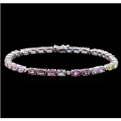 14KT White Gold 9.60ctw Multicolor Sapphire and Diamond Bracelet