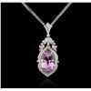 Image 2 : 14KT White Gold 40.03ct Kunzite and Diamond Pendant With Chain