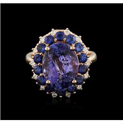 14KT Rose Gold 5.94ct Tanzanite, Sapphire and Diamond Ring