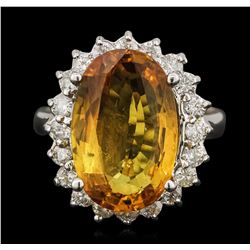 14KT White Gold 6.72ct Yellow Sapphire and Diamond Ring