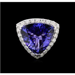 13.98ct Tanzanite and Diamond Ring - 18KT White Gold