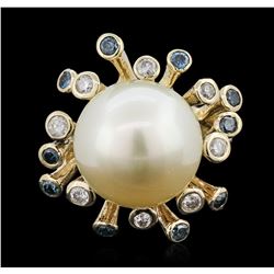 14KT Yellow Gold Pearl and Diamond Ring