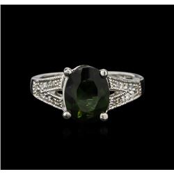 3.02ct Green Tourmaline and Diamond Ring - 14KT White Gold