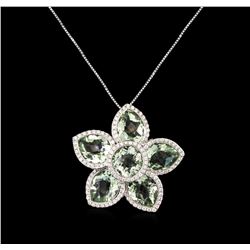 11.63ctw Green Amethyst and Diamond Pendant With Chain - 14KT White Gold