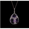 Image 2 : 14KT Rose Gold 15.02ctw Amethyst and Diamond Pendant With Chain